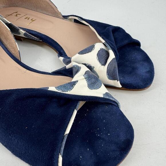 Fs/ny shoes 40 10 navy blue polka dot flats open toe suede work office party - Picture 3 of 6
